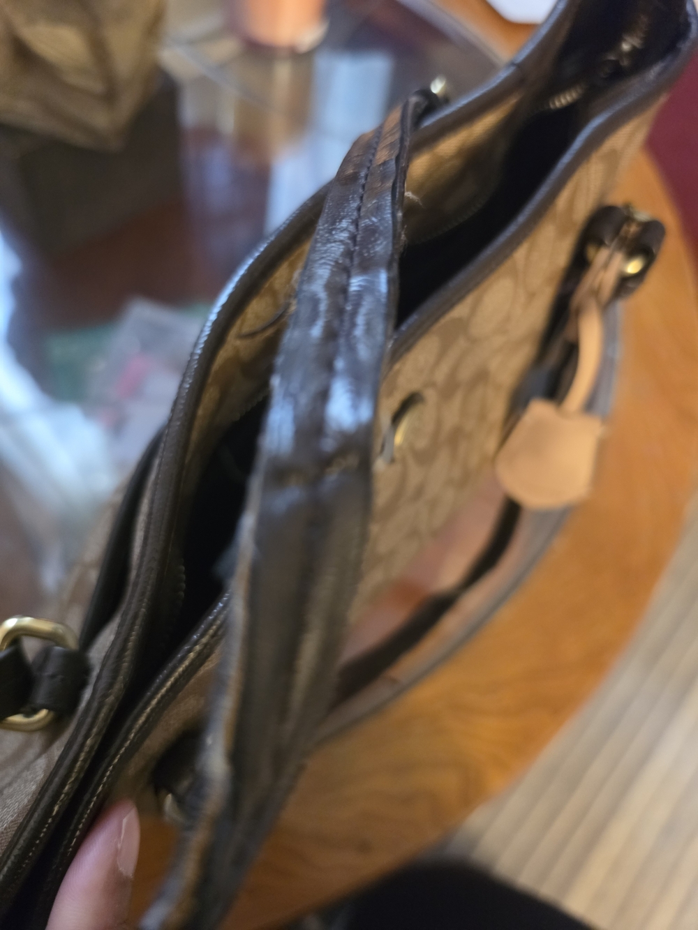 Coach Signature Canvas Tote in Brown with Black Handles - Picture 3 of 9